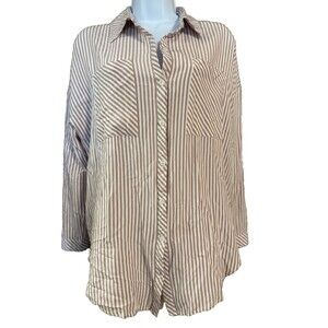 Sam Edelman Blouse Womens S Striped Button Up Long Sleeve Pink White Lace Casual